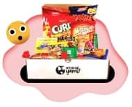 Illustration of an early Universal Yums box