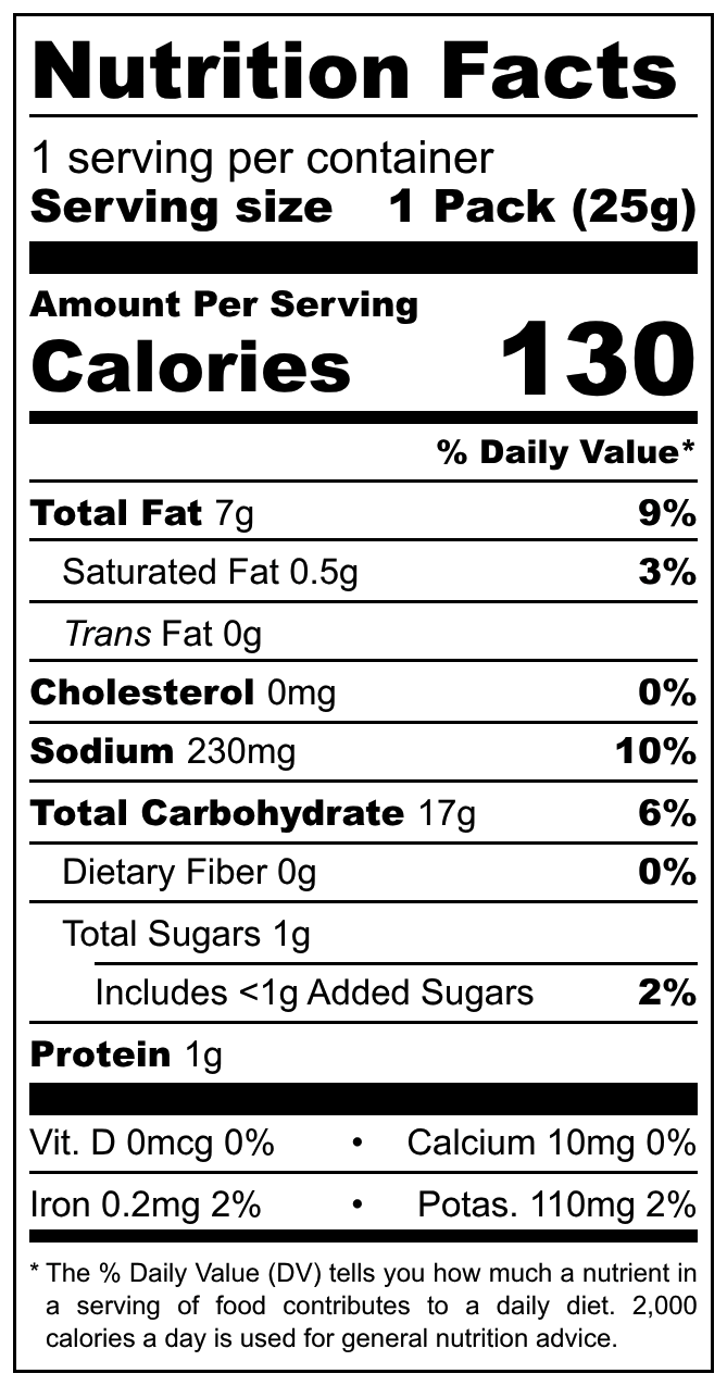 XOX Pommes Frites nutritional label