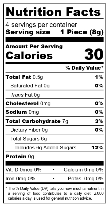 Verquin Air Fruit nutritional label