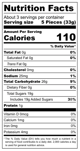 Vidal Spicy Mangos nutritional label