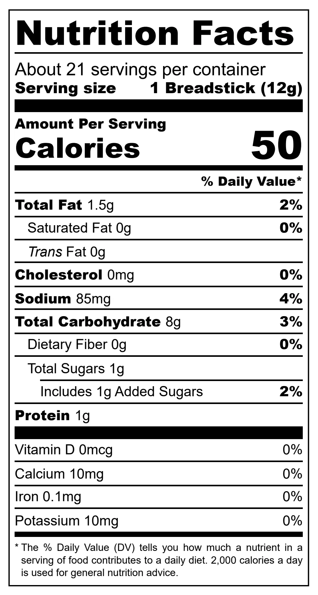 Corn Breadsticks nutrition facts