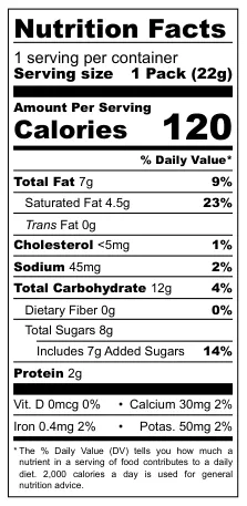 Yuraku Seika Black Thunder Blissful Butter nutritional label