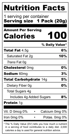 Unifirms Yo Friend nutritional label