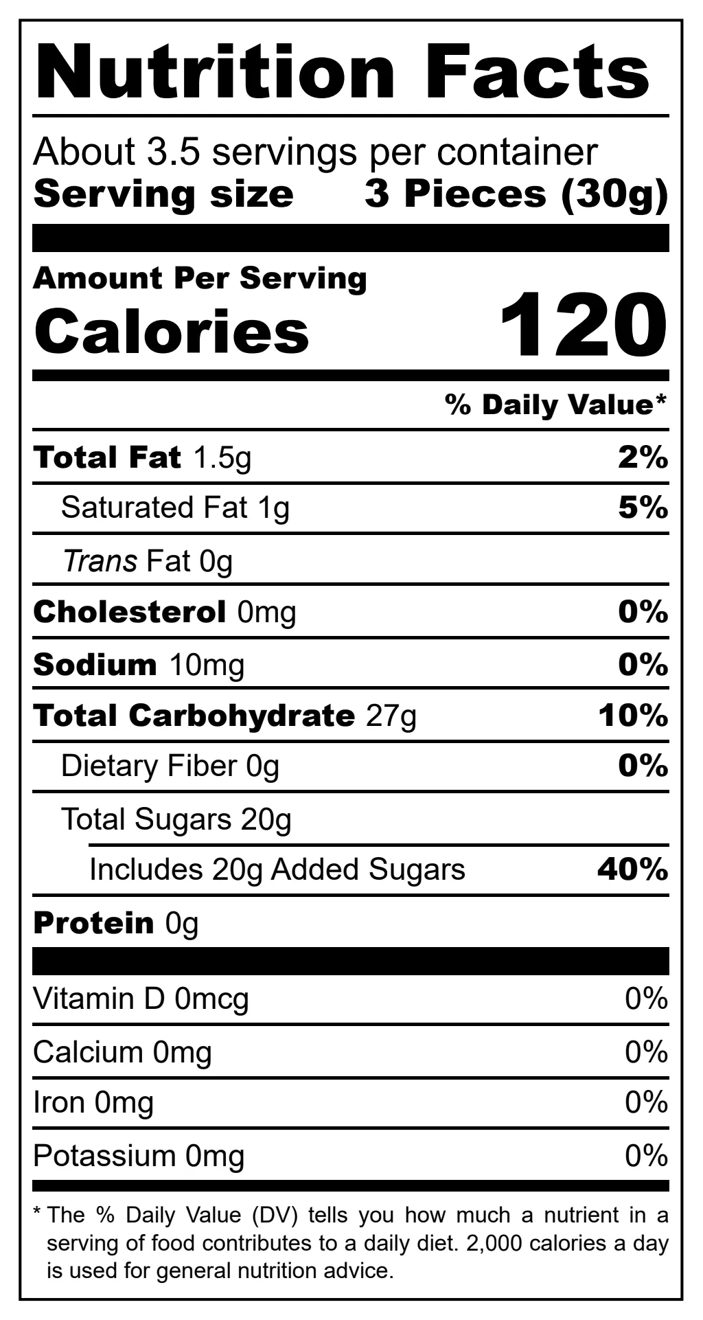 Chewz Me Chew n’ Crunch Stix nutrition facts