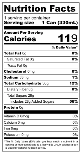 Uludag Gazoz nutritional label