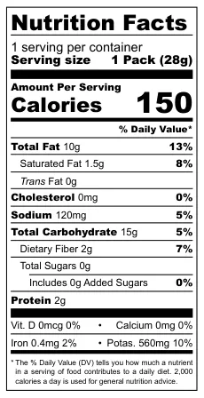 Yupi Rizadas Mayonesa nutritional label