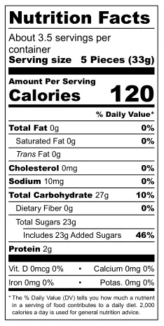 Skumbananer Original nutritional label