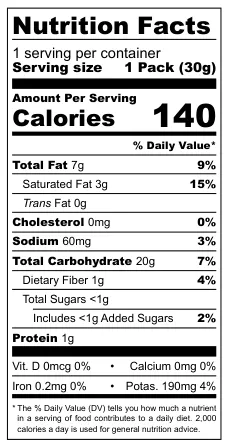Turbana Garlic Plantain Chips nutritional label