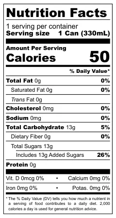 Pomton Blood Orange Tonic Water nutritional label