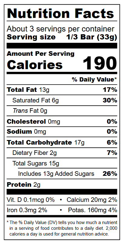 Novi Gianduja nutritional label