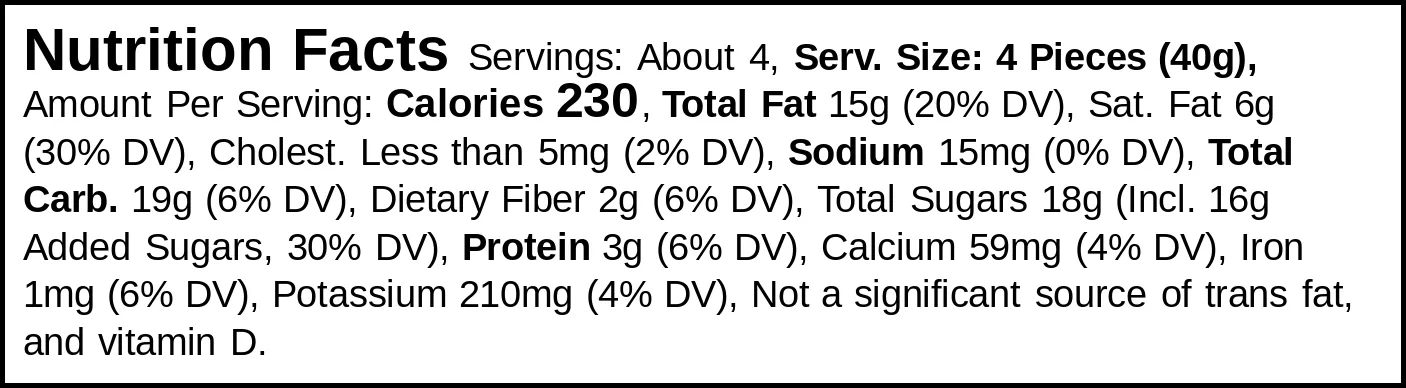 Novi Gianduiotto Classico nutrition facts