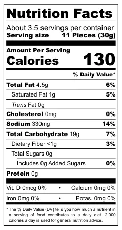 Bolletje Pepsels Kaas nutritional label