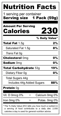 Van Slooten Bubbly Cola Candy nutritional label
