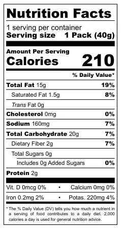 Trafo Handcooked nutritional label