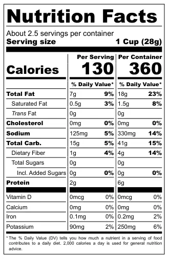 3 Dutch Farmers Truffle Crisps nutritional label