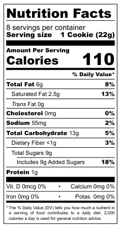 Merba Nougatelli Cookies nutritional label