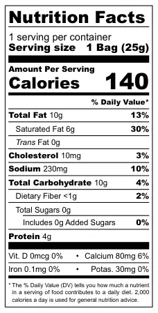 Roka Gouda Cheese Biscuits nutritional label