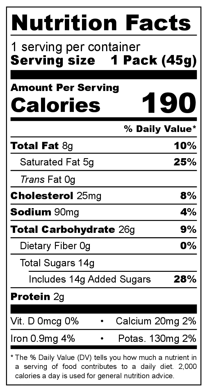Today Cloud Cake Tiramisu nutrition facts
