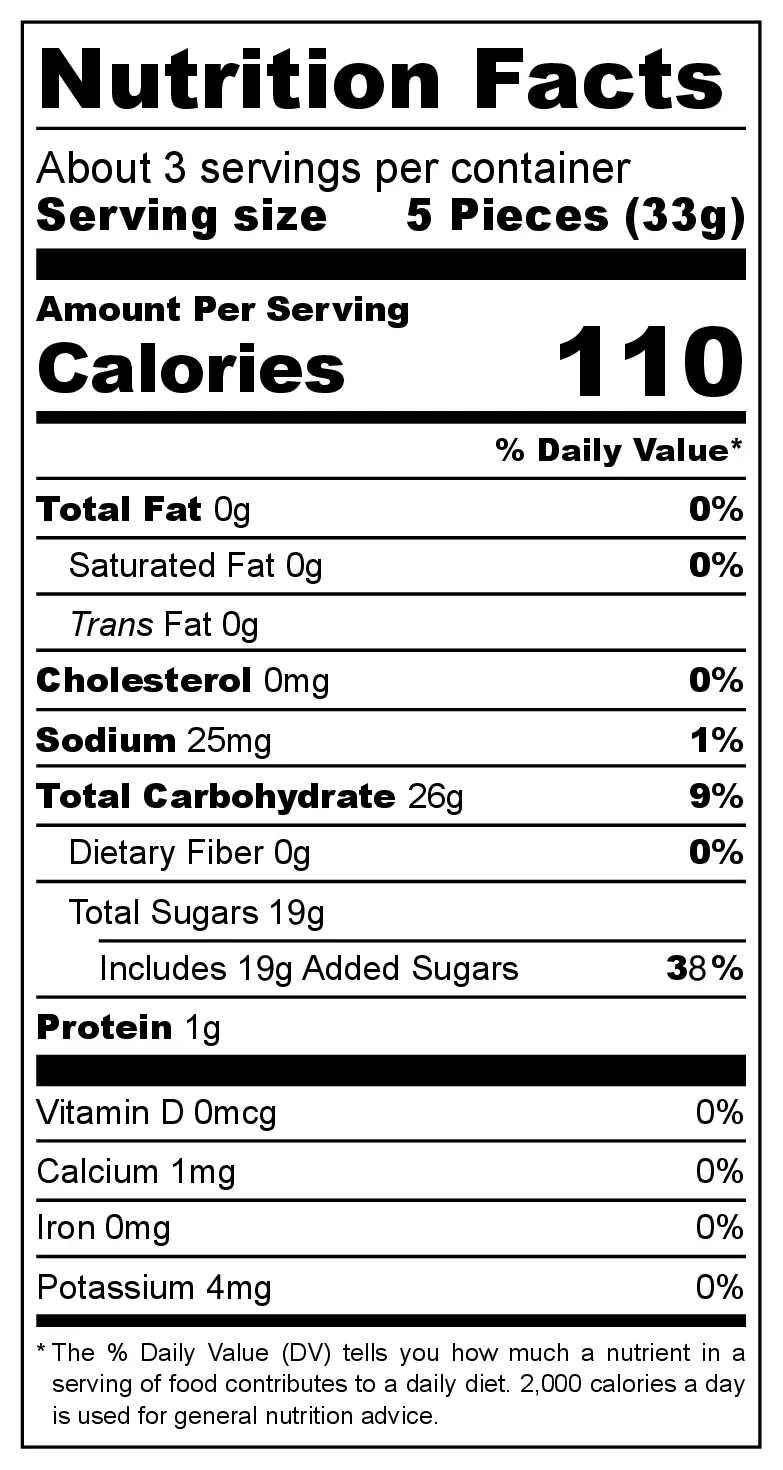 Vidal Spicy Mangos nutrition facts