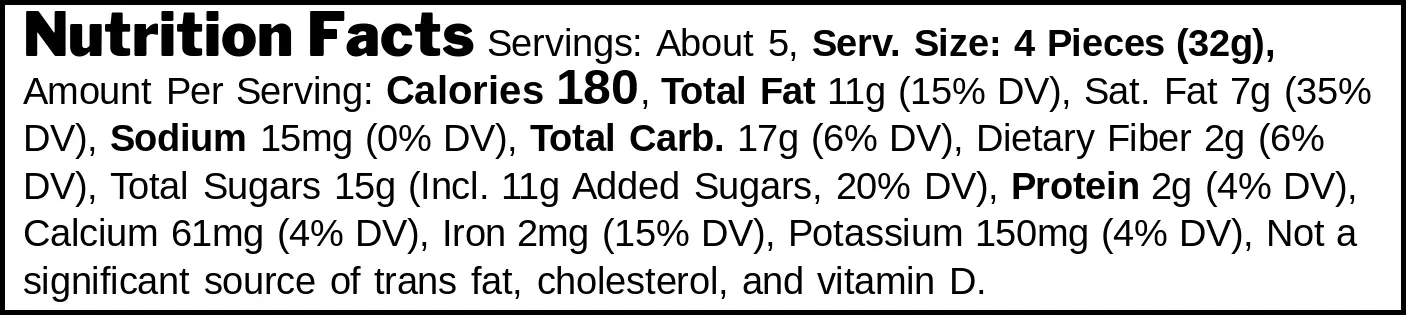 The Belgian Dark Cappuccino Squares nutrition facts