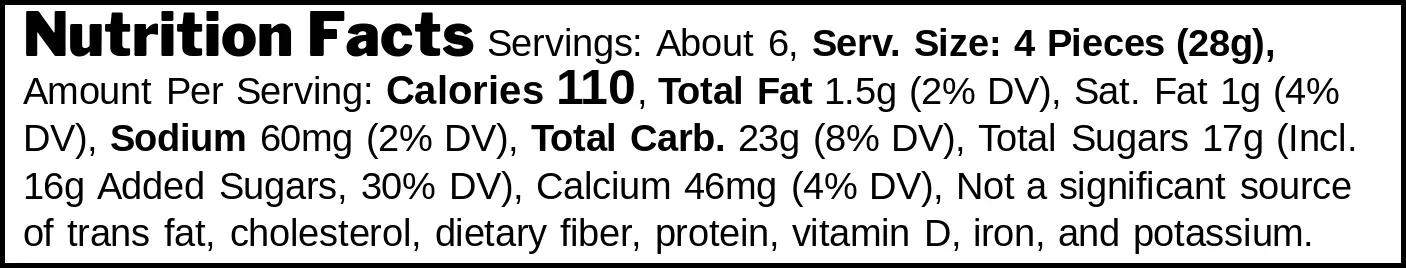 Embare Caramelos Meio a Meio Leite e Coco nutrition facts