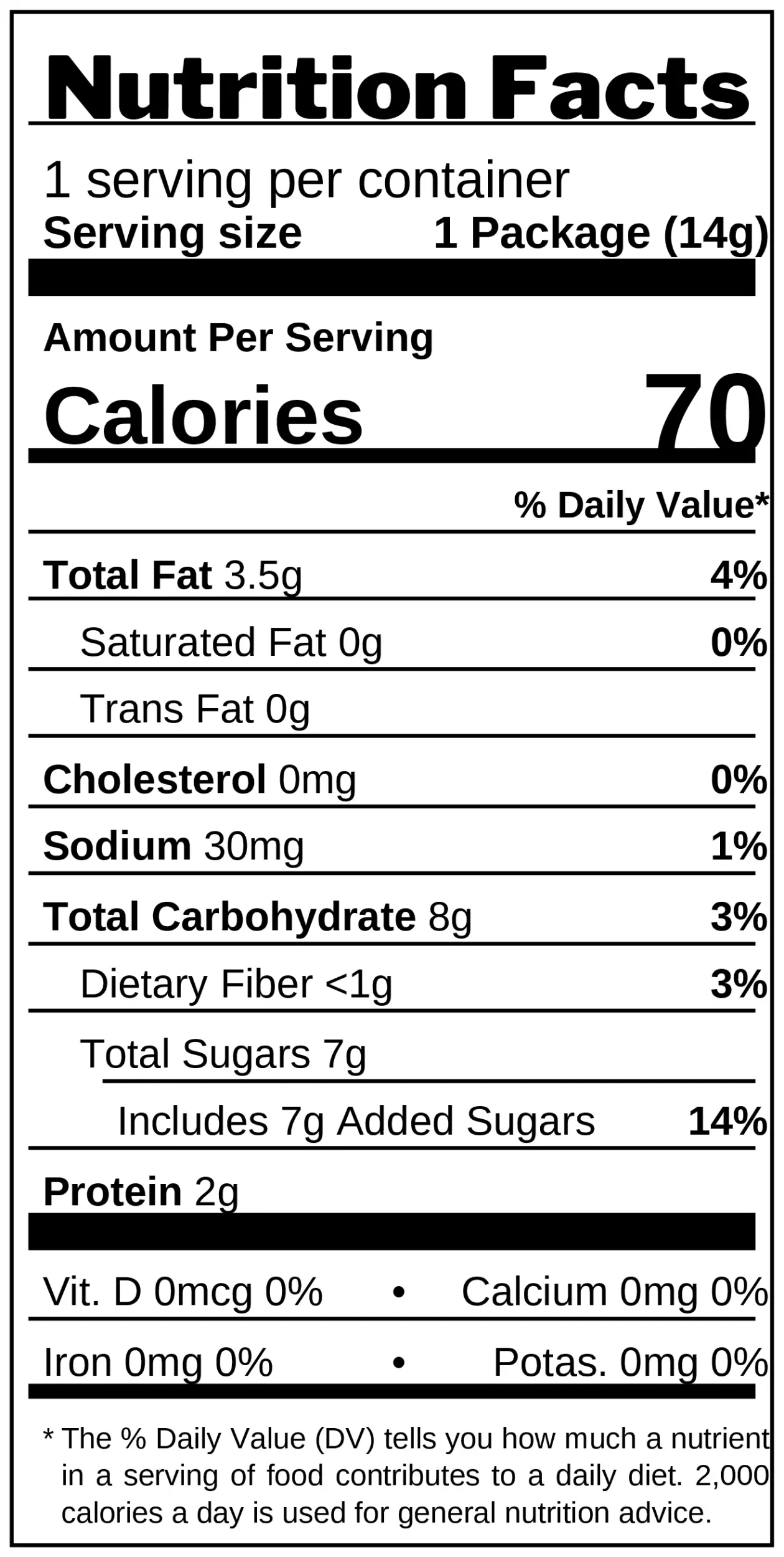 Tubitos Peanut Candy nutrition facts