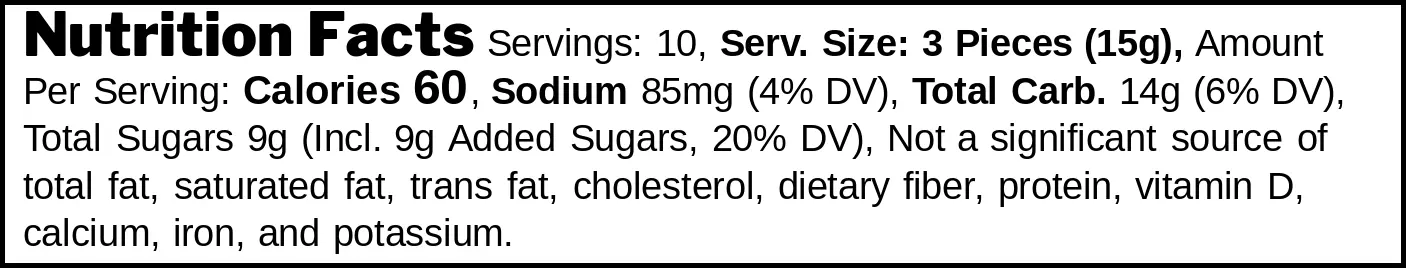 Fizzy Cola Hard Candy nutrition facts