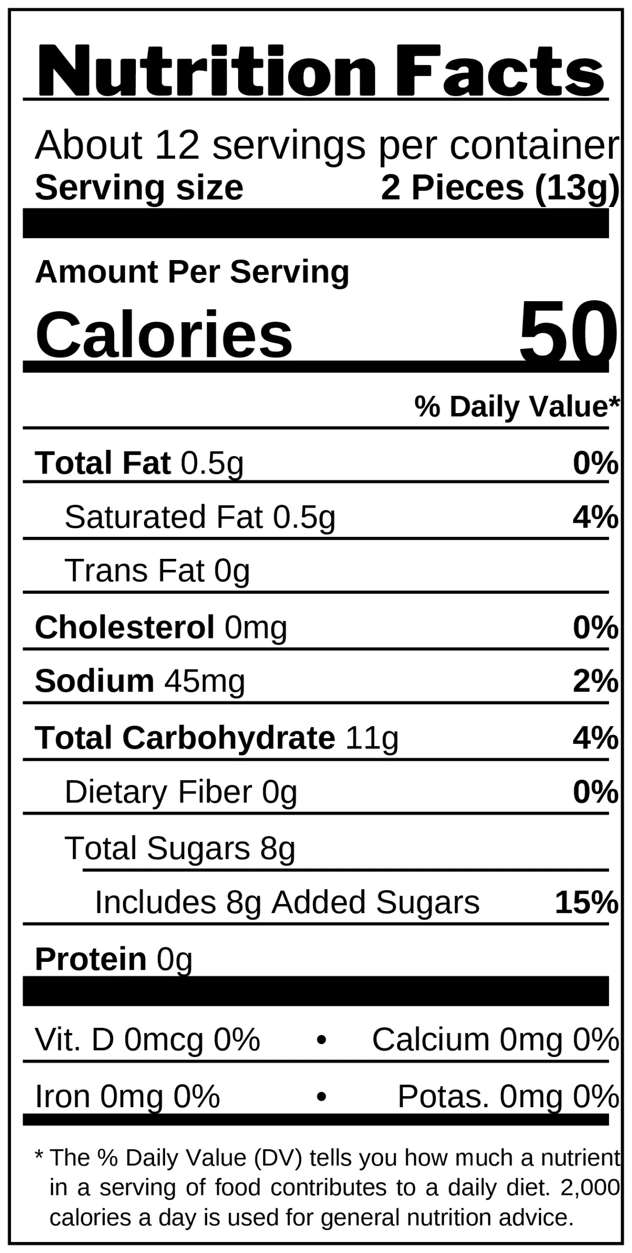 Butterscotch & Vanilla Candy nutrition facts