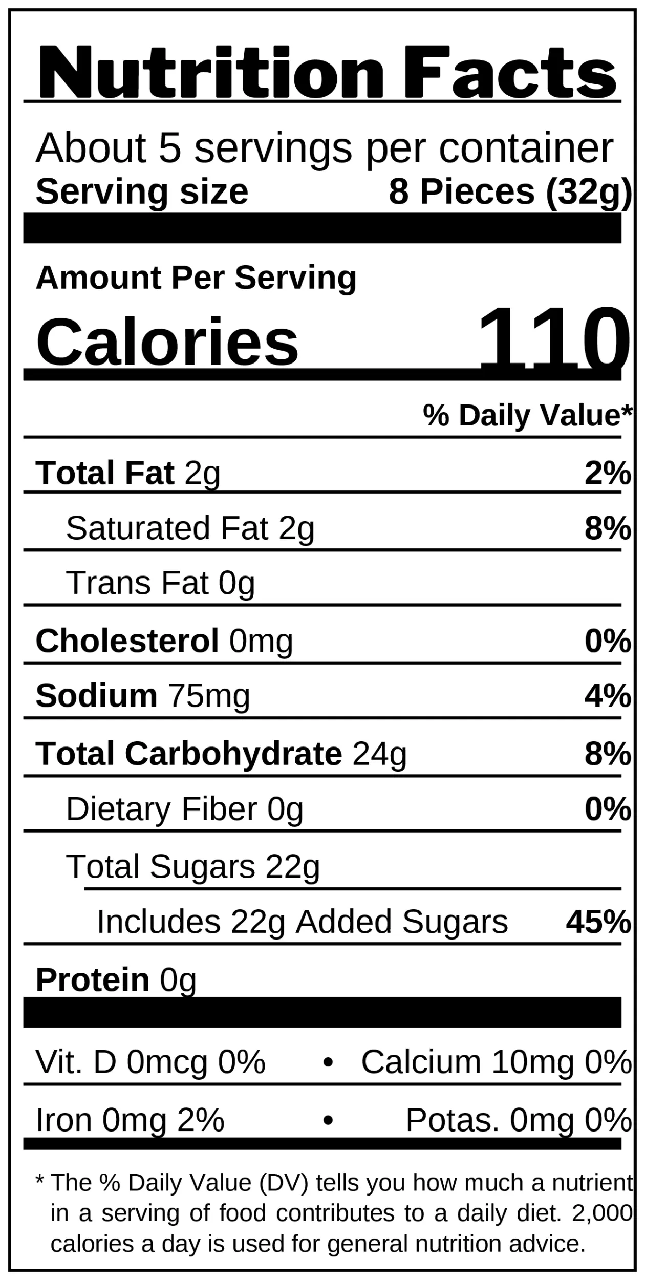Toffix Sour Cola Chewy Candy nutrition facts