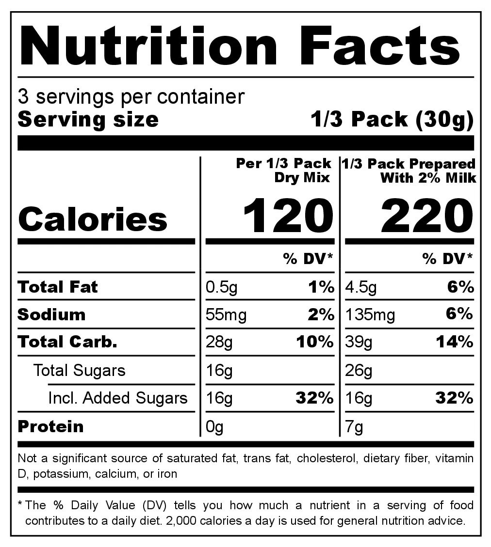 Vanilla Sauce Mix nutrition facts