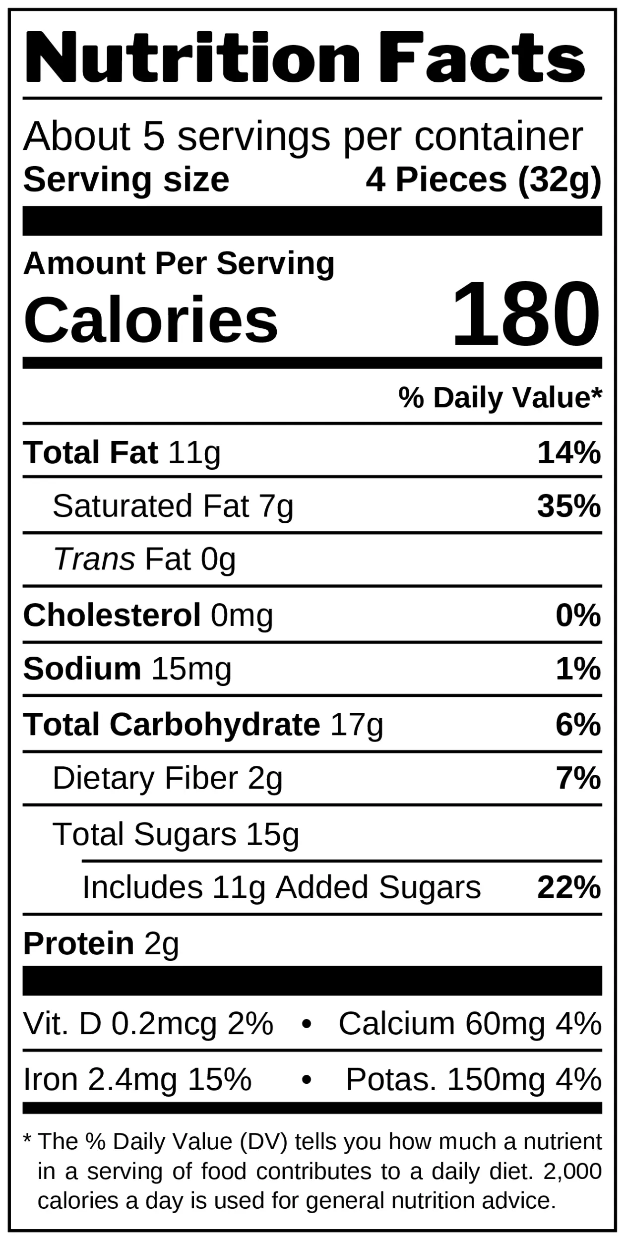 Dark Cappuccino Squares nutrition facts