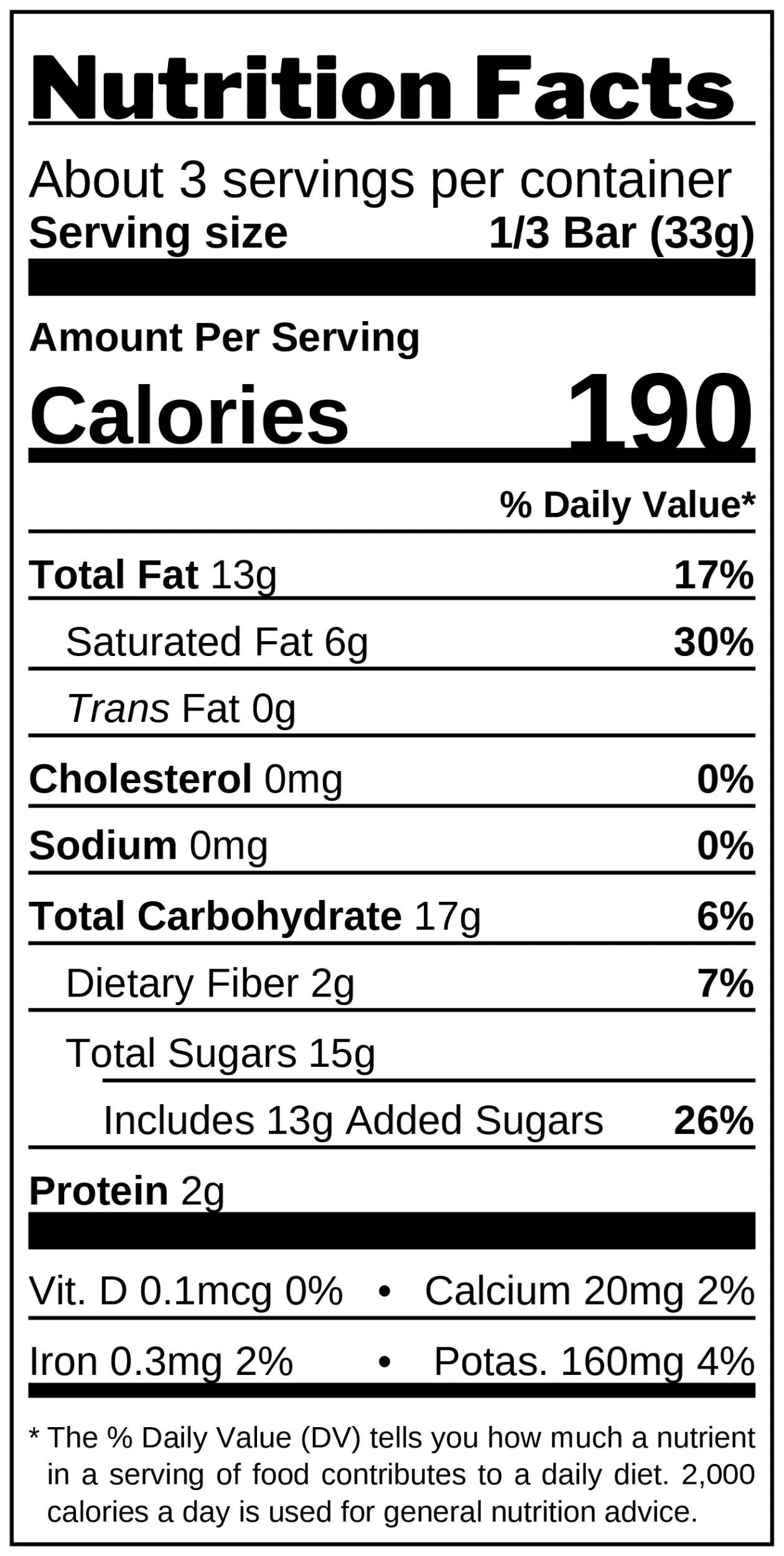 Hazelnut Chocolate Bar nutrition facts