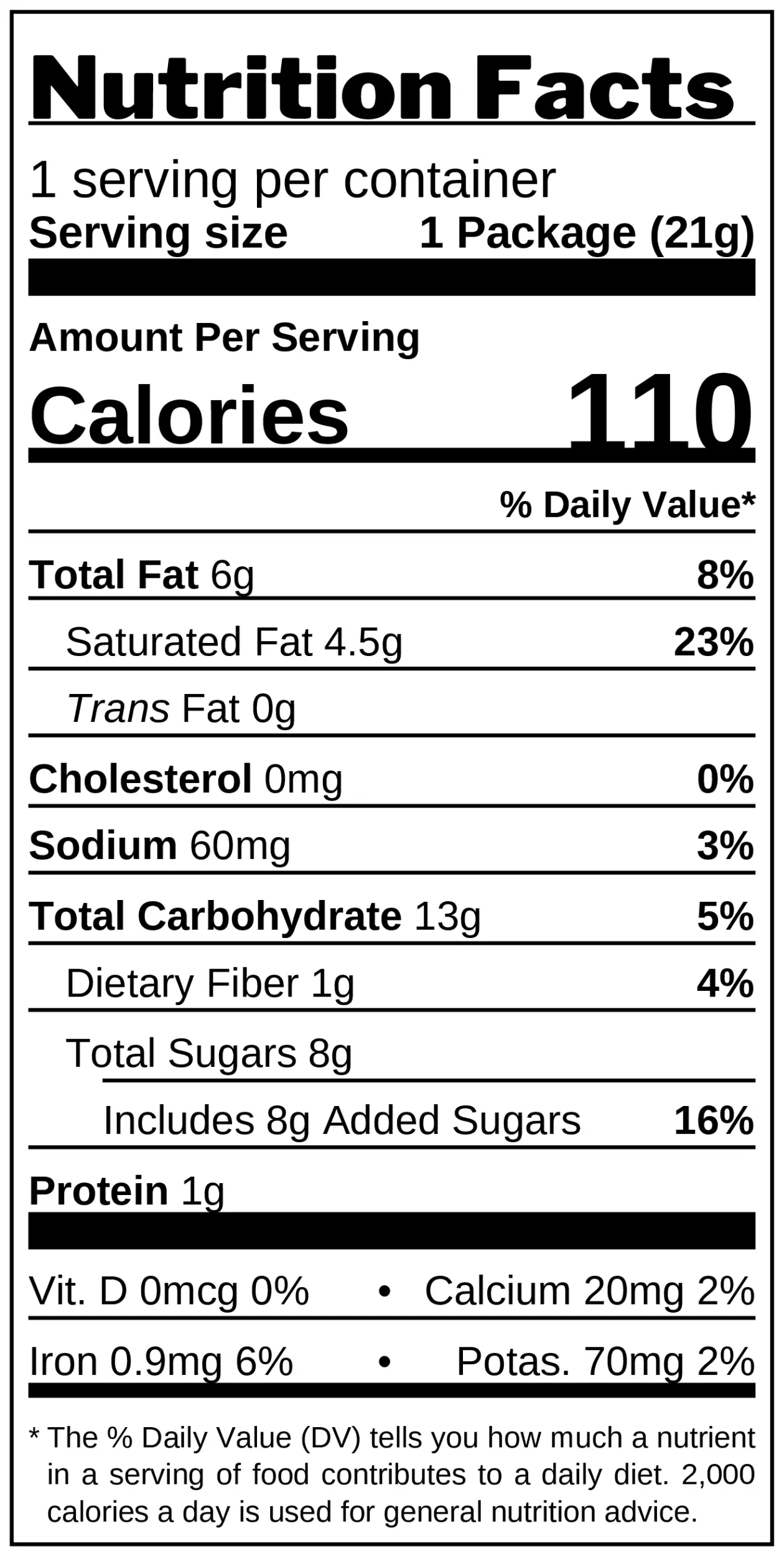 Black Thunder Cocoa Original Bar nutrition facts