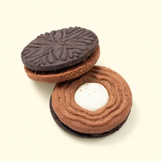 Double Choco Biscuits with Salted Vanilla Filling Pieces