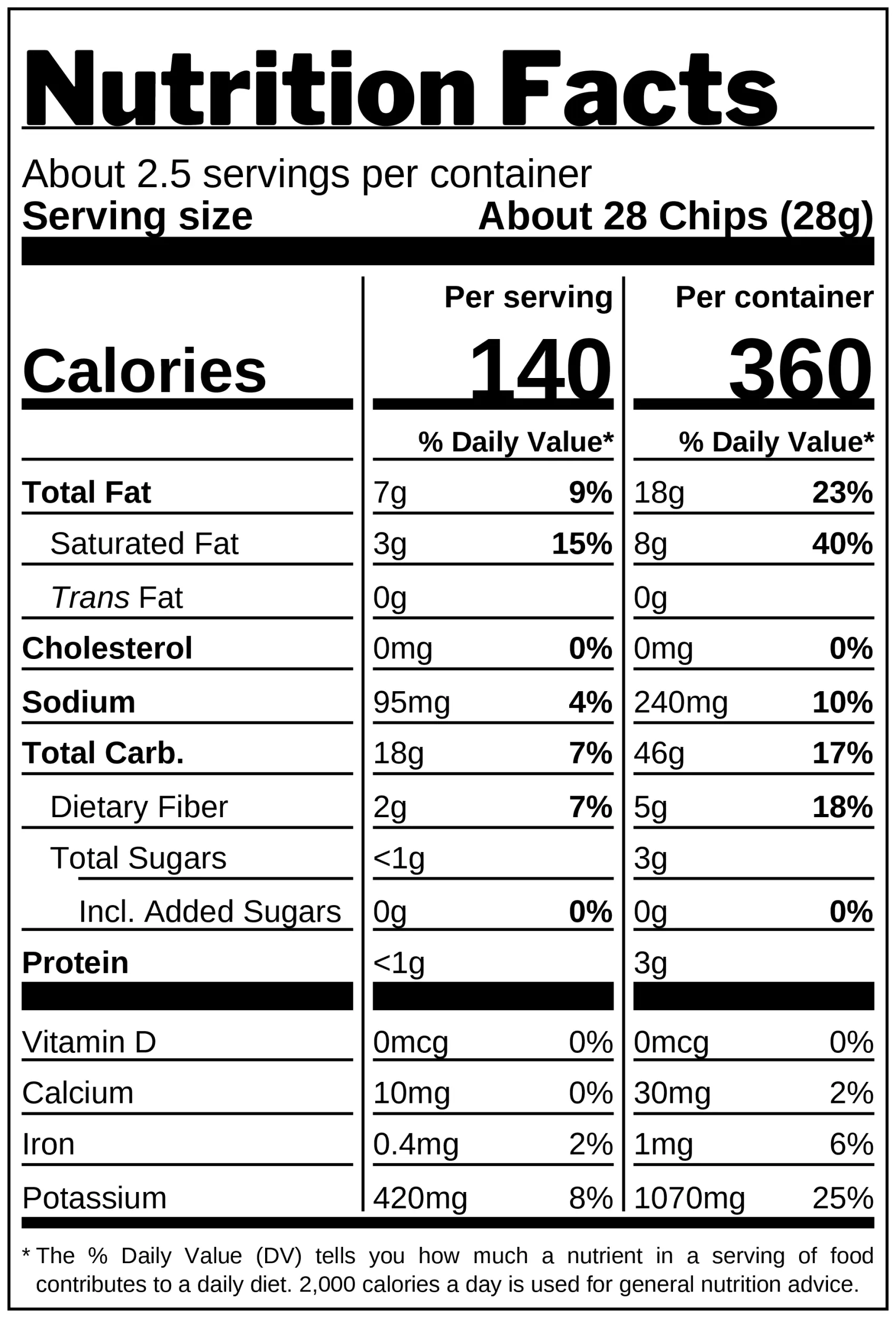 Sriracha Banana Chips nutrition facts